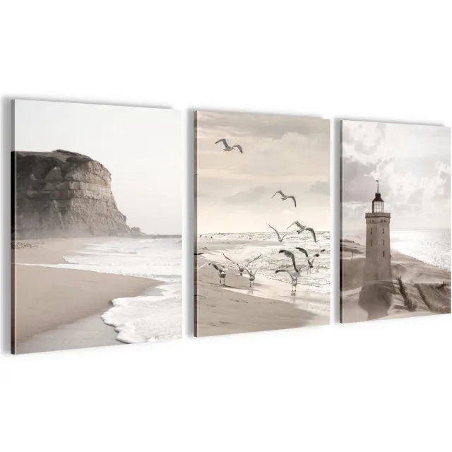 Ibenzoa Complete Set van Muurkunst Strandthema met Drie Stuks voor Woon- en Slaapkamerdecoratie Beige