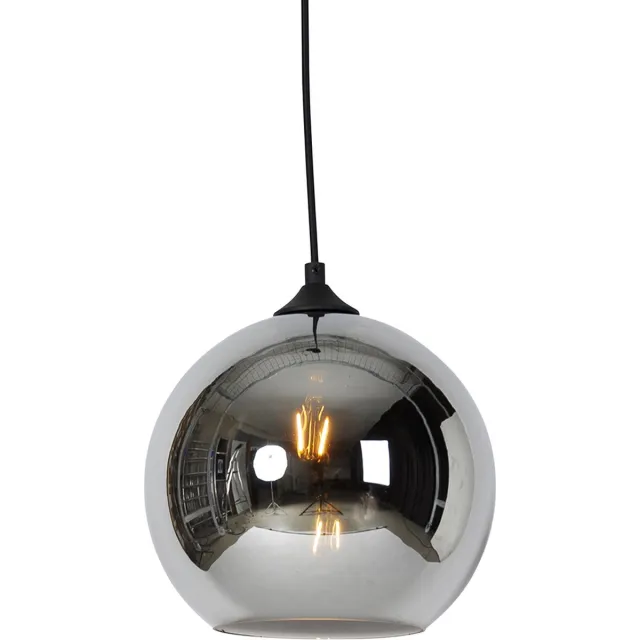 QAZQA wallace - Art Deco Dimbare LED Smart Hanglamp incl. wifi met Dimmer - 1 lichts - Ø 25 cm - Grijs - Woonkamer | Slaapkamer | Keuken Grijs Smart LED