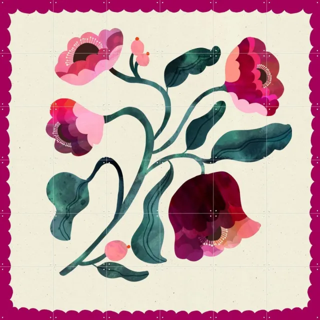 IXXI Magenta Flower, Lena Addink - 120 x 120 cm - Grote wanddecoratie en posters - Speels, Illustraties, Kleurrijk, Slaapkamer, Eetkamer, Woonkamer Roze