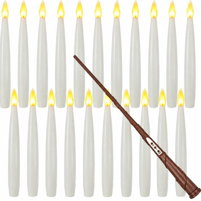 SWGOTA led kaarsen, 20 stuks met toverstafafstandsbediening, witte slanke kaarsvorm en warmgeel licht