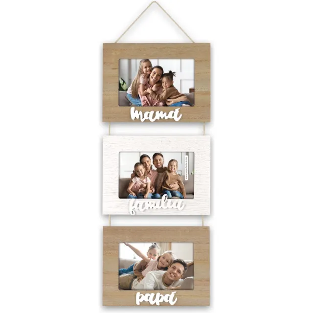 Zep Triple Houten Fotolijst Parents ES bruin/wit voor 3 foto's 10x15 (afmeting 20x52 cm) - T347ES