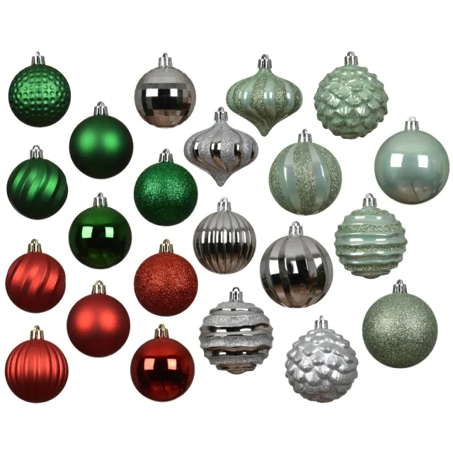 Decoris kerstballen onbreekbaar - glitter mix Rood, groen, zilver