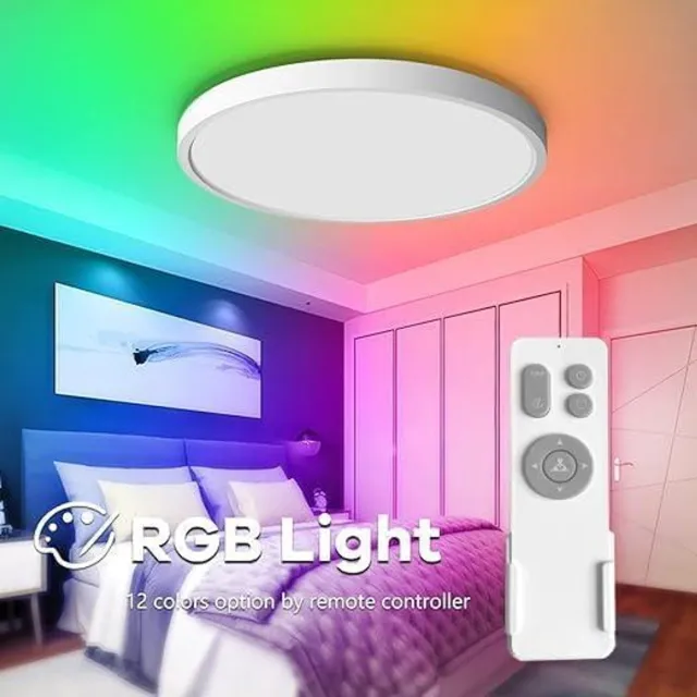 anten Slimme LED Plafonnière Wit (24W+4W) met RGB Backlight - Dimbaar (3000K-6000K - 2800 lm) - Plafoniere - Plafondlampen - Binnenverlichting - Tuya App Control & 2.4G Afstandsbediening - Platte Plafondlamp met Geheugenfunctie