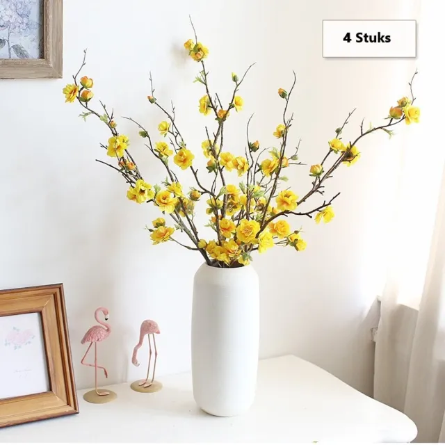Zijden Boeket Pruim Boezem Boeket – 90cm hoog – 4 stelen - doe-het-zelf boeket – DIY – alle kunstbloemen los geleverd – Lente – multi color – Kunstbloemen - nep bloemen - nepbloemen - kunstplanten Geel