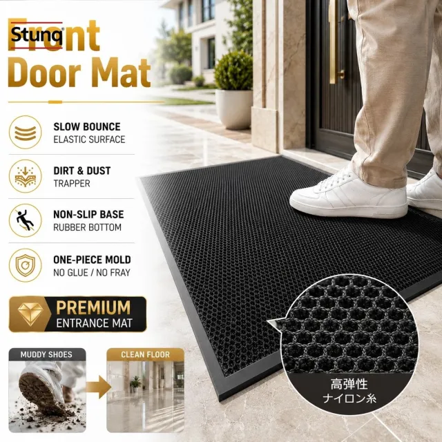 Stunq Elastische deurmat met honingraatstructuur – antislip, vuilopvang, zwart