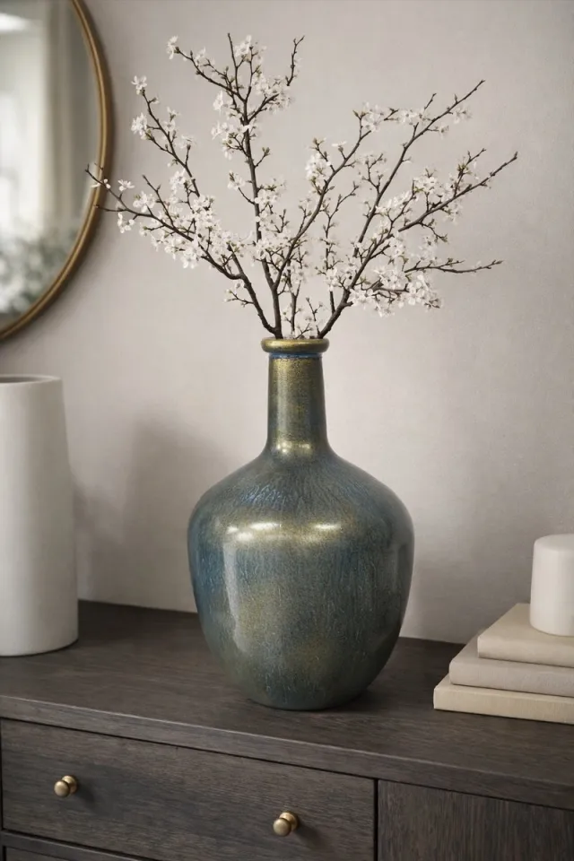 TLF interieurs Flesvaas Peacock | Blauw - Groen - Goud | Glas | D15xH31,5 cm