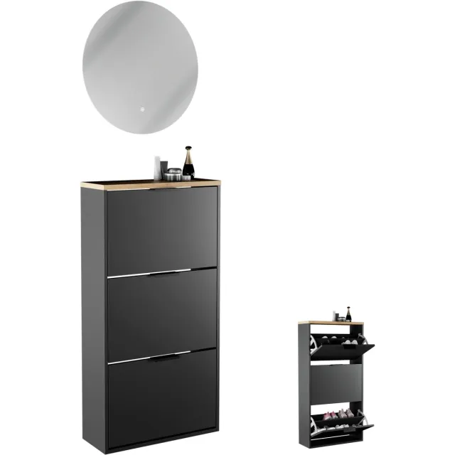 Planetmöbel STIVIO 60 cm 3 Kleppen Zwart LED Spiegel NOVA