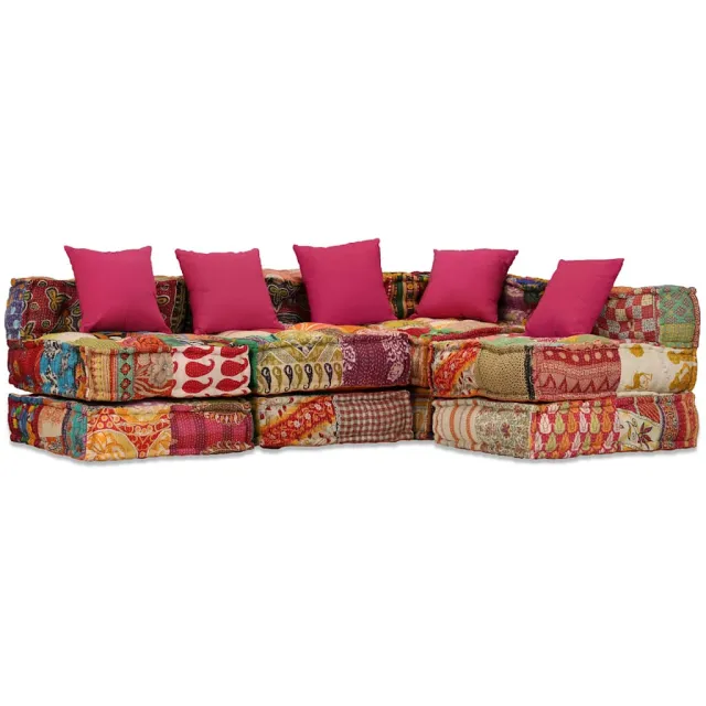 vidaXL Poef vierzits modulair stof patchwork Meerkleurig