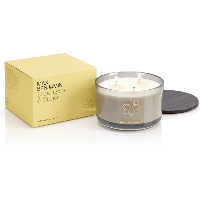 Max Benjamin Geurkaars met 3 lonten - Lemongrass & Ginger - 70 branduren Geel