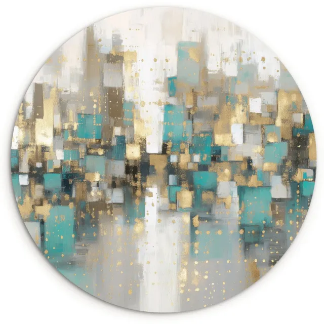 WallCircle Wandcirkel 150x150 cm - Muurcirkel Abstract - Blokken - Goud - Skyline - Muurdecoratie woonkamer - Wanddecoratie slaapkamer - Kamer decoratie accessoires - Ronde schilderijen