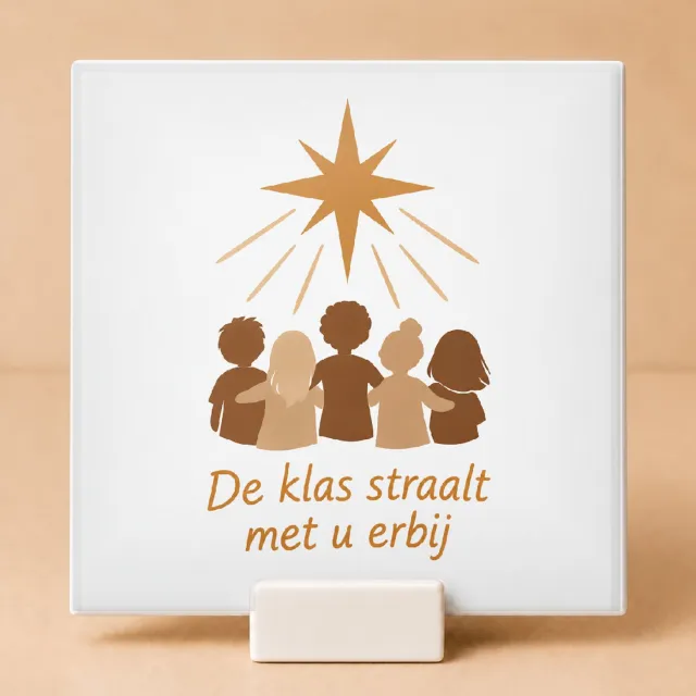 Bedruk King Sfeervolle Boho Kersttrui voor de Meester Tegel – Organische Klasdecoratie met Inspirerende Quote voor Leerkrachten - 15 x 15 cm met houder Wit