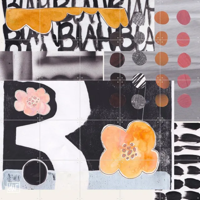 IXXI Blah Blah Blah , I'm Fine, Henriette Visscher - 100 x 100 cm - Grote wanddecoratie en posters - Modern, Collage, Kleurrijk, Gemengde Technieken Geel / Oranje / Zwart