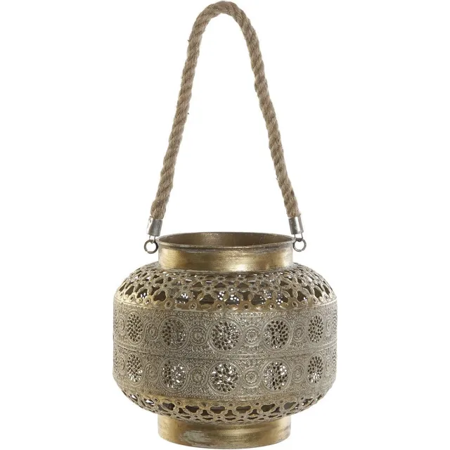 Item International Items Windlicht - goudkleurig - metaal - met touw - 26 x 22 cm - Stompkaars houder