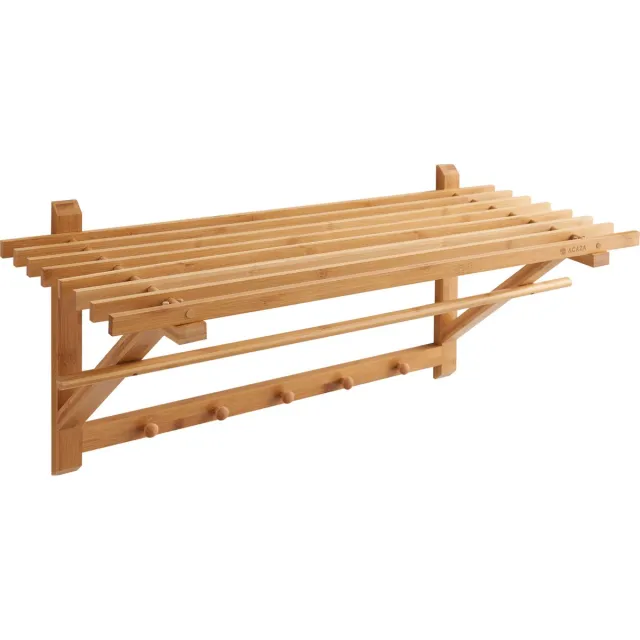 Acaza Kapstok - Wandkapstok - 5 Haken - 75 x 28 x 25 cm - met Hoedenplank - Bamboe - Hout Bruin