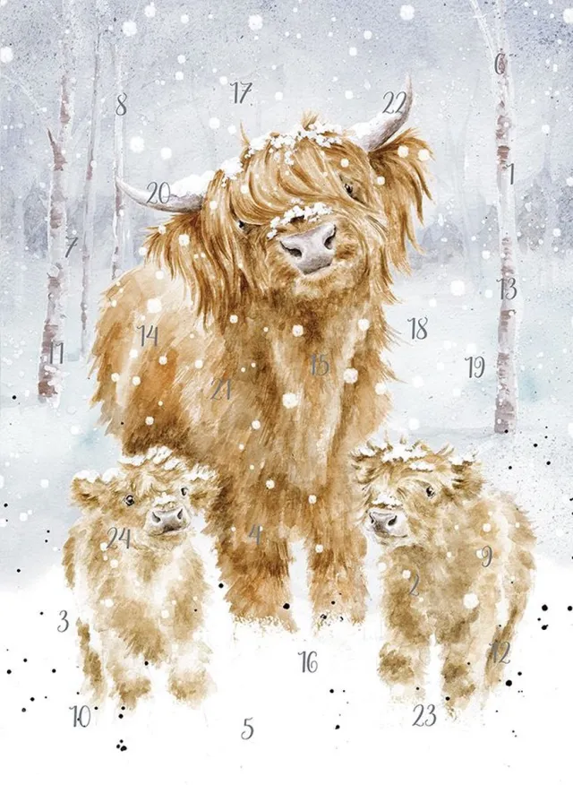 Wrendale Designs Adventskalender Kaart A4 Wrendale - A Highland Christmas Advent Calendar Bruin