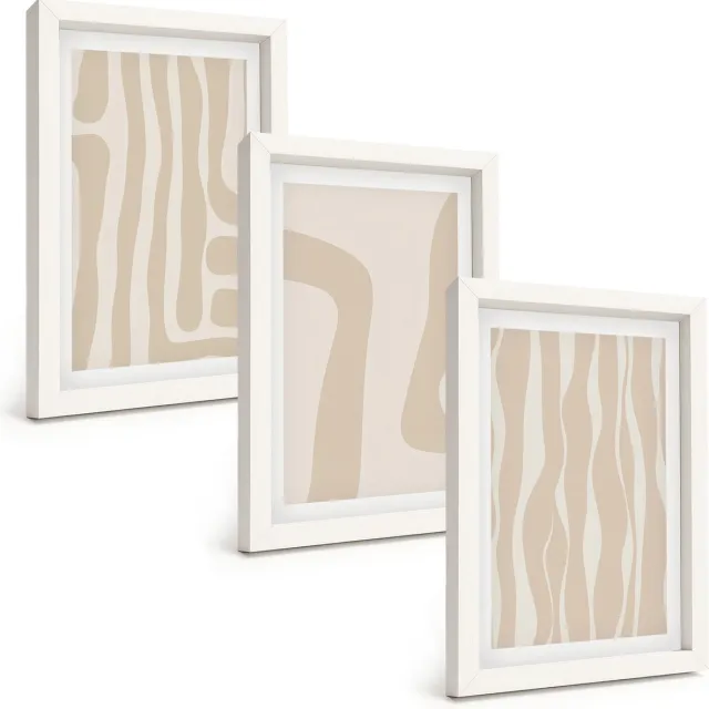 TULUP 3-Delige Schilderij Set - Abstracte patronen, minimalistische vormen, boho-stijl - 20x30 - Schilderijen Set - Wanddecoratie - Woonkamer - Moderne Wanddecoratie Witte lijst