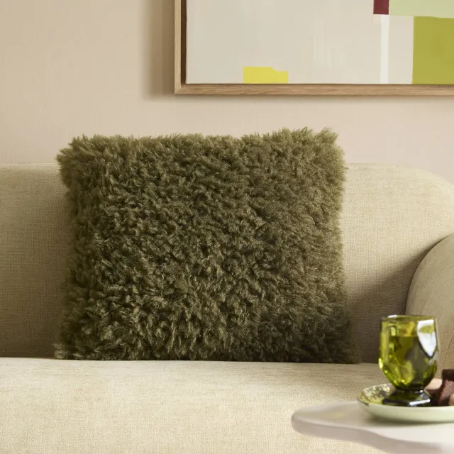 NOUS Living vierkante sierkussenhoes Fluffy 45x45 cm - olijfgroen