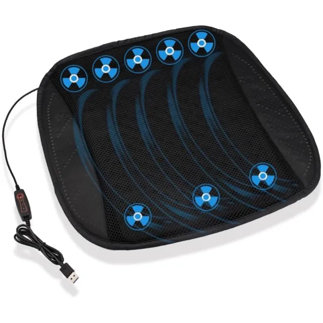VHV Autostoelkussen - Ventilerend autostoelkussen - Koelend stoelkussen - USB aansluiting - 3 standen - Ademend - Met 8 ventilatoren - Voor de auto, kantoor en thuis - Universeel - 43CM - Zwart Met 8 ventilatoren - Zwart