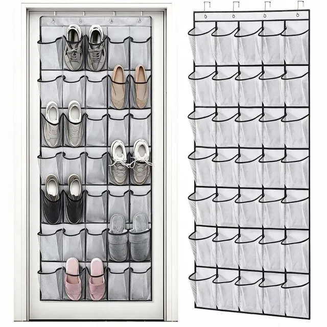 Huttutu Organizer - Over de Deur Schoenenorganizer - 35 Mesh Vakken - Ademend - 67x172 cm - Met 4 RVS Haken - Wit - 1 stuk
