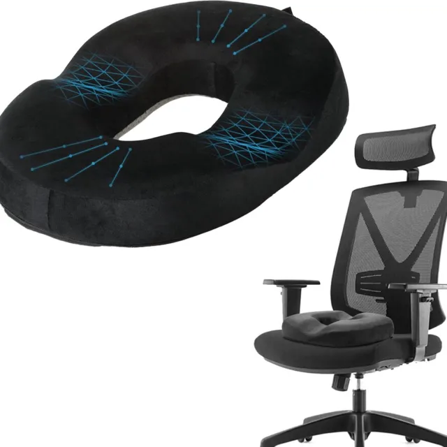 LOUZIR Zitkussen - Ringkussen - Donut zitkussen - Afneem en Wasbare Hoes - Orthopedisch Kussen - Drukverlichtend - LOUZIR Zwart