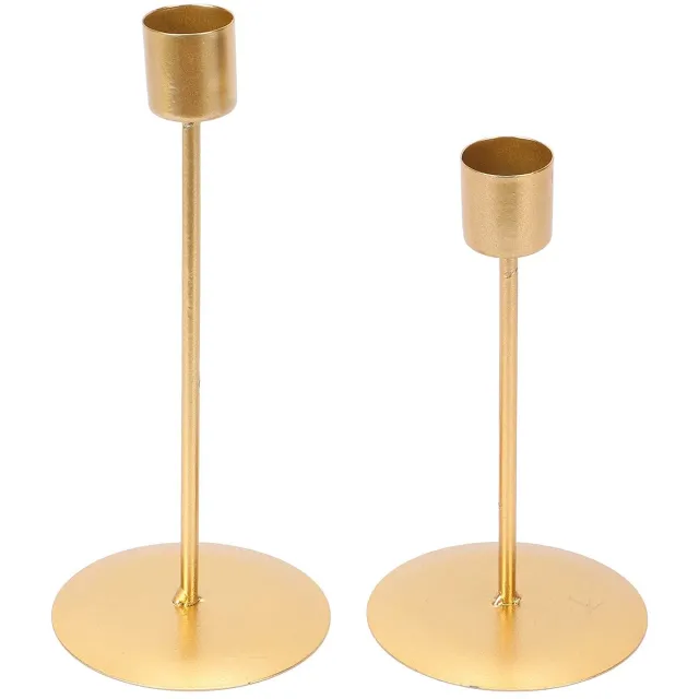 carmdering Kandelaar Set - Kaarshouders - Tafeldecoratie - 2 stuks, metaal, verschillend hoog 16,5 & 20,5 cm, matte afwerking - Voor sfeervol licht - Cadeau voor bruiloft & housewarming goud