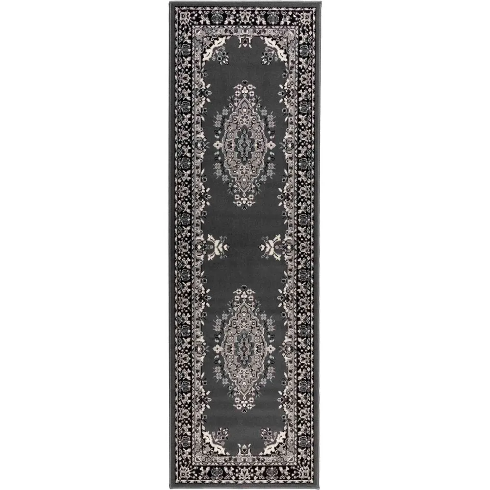 vidaXL Tapijtloper FLORNES Geweven Grijs Patroon 67 x 150 cm PP 7 mm