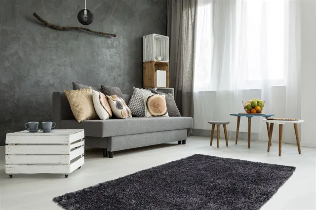 Padiro stijlvol laagpolig vloerkleed 160 x 220 cm - donkergrijs - modern Japandi ontwerp - voor vloerverwarming - van polyester en katoen