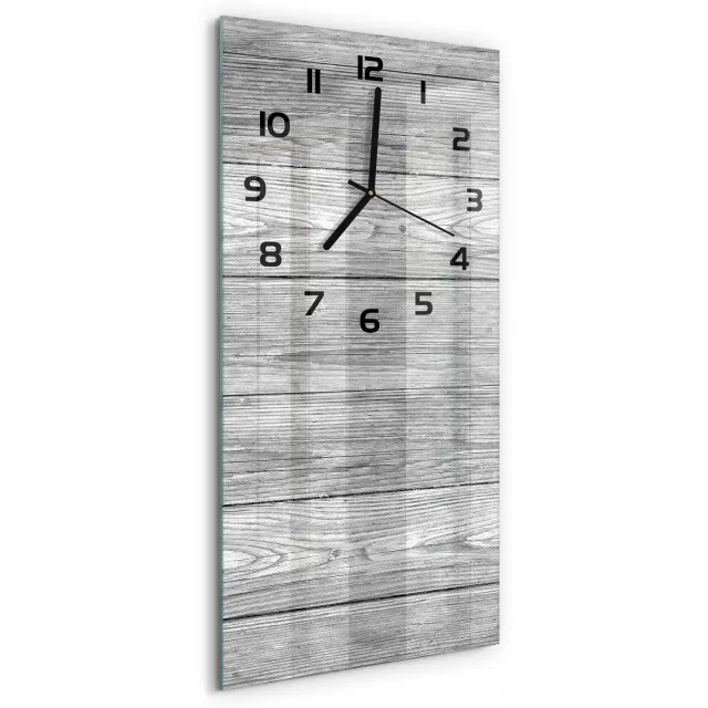 TULUP Wandklok - Houten achtergrond Gekleurde Glazen Klok - 30x60 cm - Grijs Glazen Klok Met Print - Zwarte handen - Rechthoekige Klok - Moderne Wandklok Glas - Wandklok Glas Decoratie