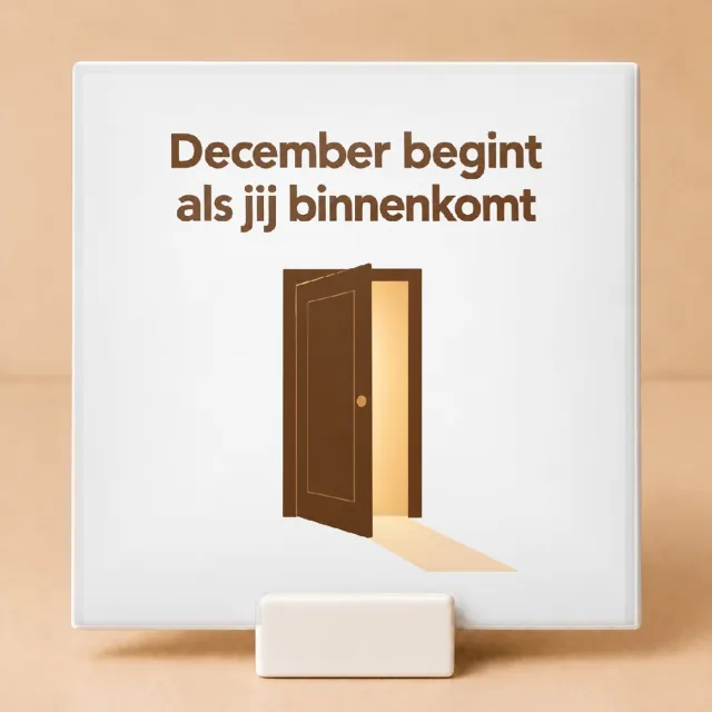 Bedruk King Moderne typografische Decembermodus Tegel – Stijlvolle statement poster voor gezelligheids- en winterliefhebbers - 15 x 15 cm met houder Wit