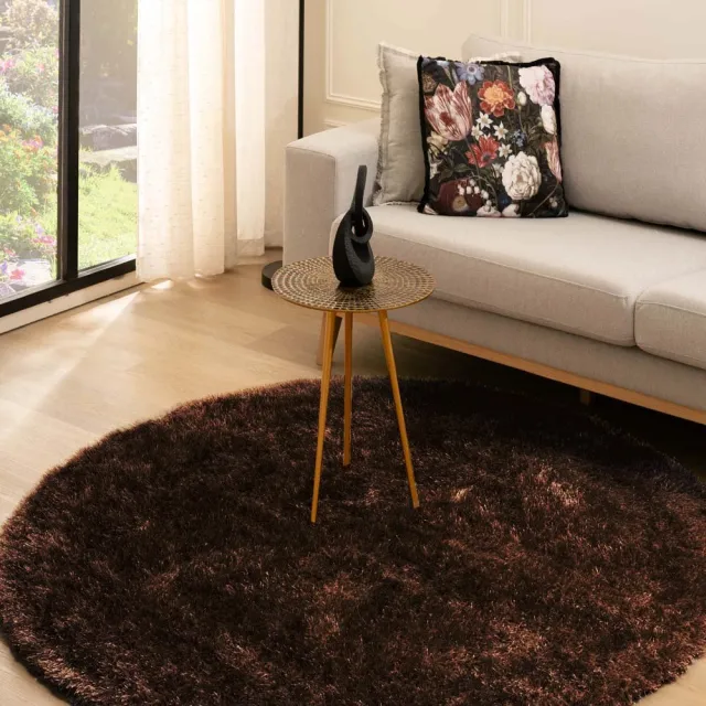 Tapeso Velvet vloerkleed rond - Posh donkerbruin 200