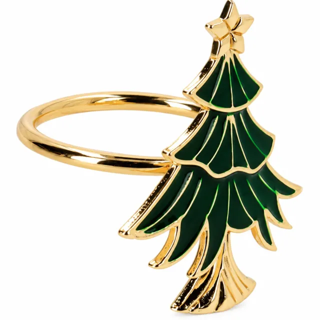 O'Malley Servetring kerstboom groen/goud - 4 stuk - Kerst Goud, Groen