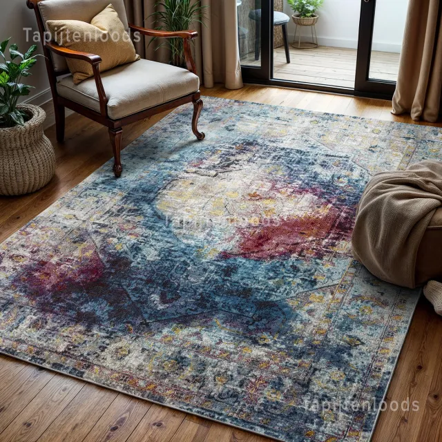 Muratap Picasso Heriz Vintage Vloerkleed Multi / Blauw Laagpolig- 200x290 CM Multikleur