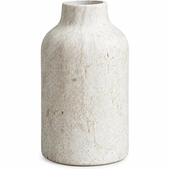 SWGOTA Keramische vaas in wabi-sabistijl 8 x 8 x 15 cm - Lichte structuur met smalle hals voor droogbloemen Wit