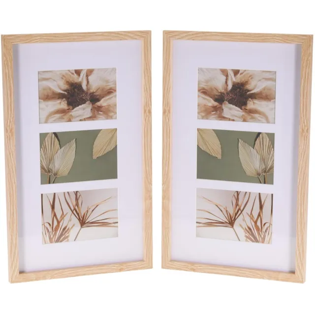 Home & Styling Collage fotolijst met passe-partout - voor 2x foto - hout - naturel - 26 x 42 cm - klassiek