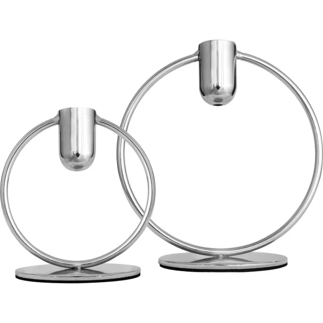 Oliva's Oliva’s – Ronde Kandelaar – Set 2 stuks - Kaarsenhouder - 11 cm & 15 cm – Zilver
