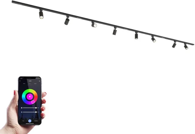 HOFTRONIC railverlichting pakket recht – 4 meter – 8x RGBWW GU10 dimbare railspots – aluminium zwart – IP20 – modulair – 230V – smart verlichting woonkamer keuken verlichting railsysteem