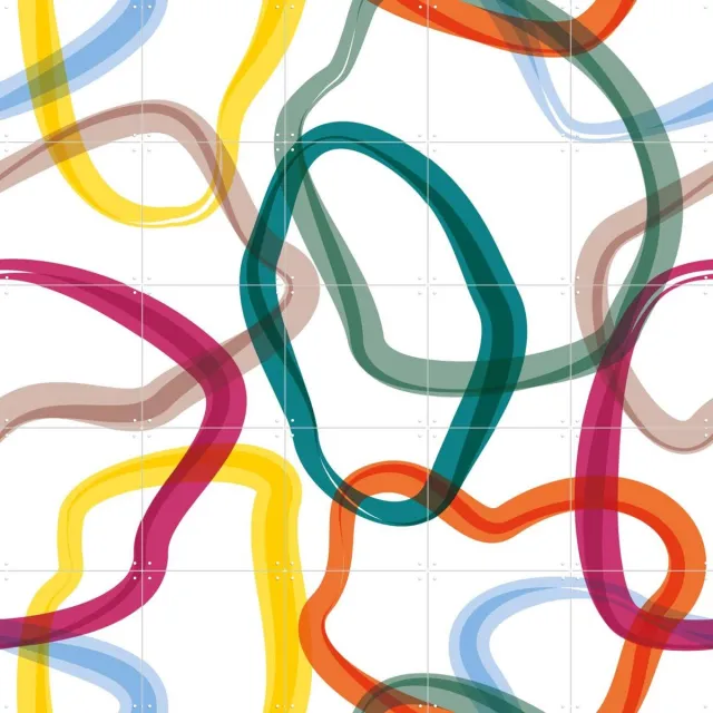 IXXI Intermezzo Teal, Markus Laible - 100 x 100 cm - Grote wanddecoratie en posters - Digitale Kunst, Abstract, Kleurrijk, Kwaststreken, Modern, Line Oranje / Rood / Groen / Blauw