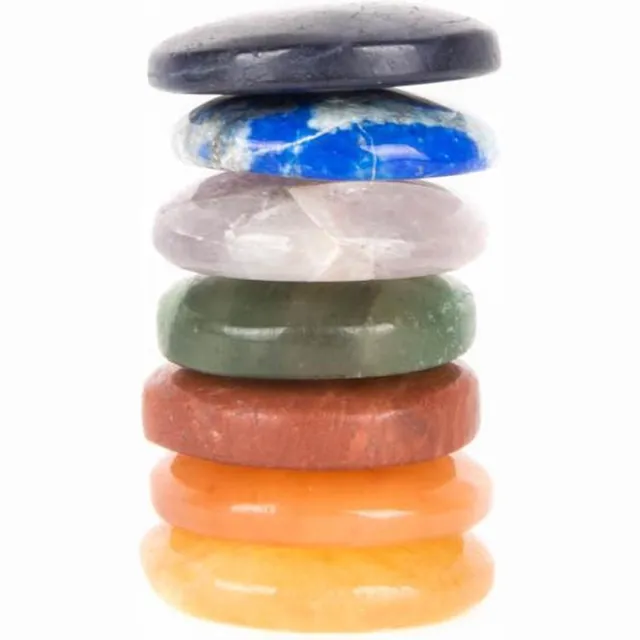 Phoenix Import Mani Bhadra Edelstenen SET 7 chakra stenen rond - 3.5 - Fluweel - Edelsteen wit