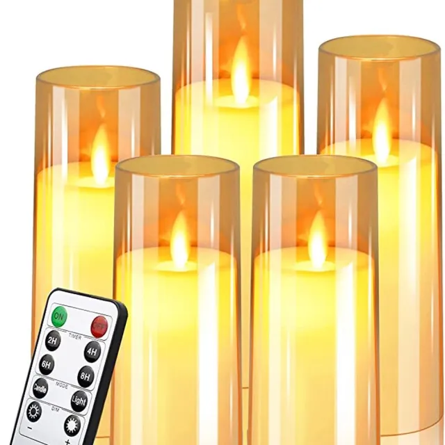 Moli LED-kaarsen - met afstandsbediening en timer - LED-knipperende kaarsen van plexiglas met bewegende vlammen, 5 stuks -Goud