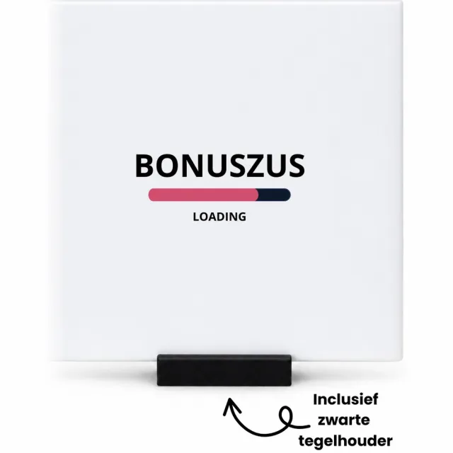 Hacebo bonuszus loading tegeltje met tegelhouder - Zus - ochtendkoffie laden - tegeltjes met tekst - verjaardagscadeau - verjaardag - cadeau - cadeautje voor zus - zus artikelen - kado - geschenk - gift - spreuktegels - 10.8x10.8 CM Wit