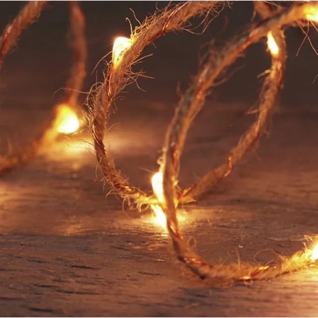 Anna's Collection Anna Collection touwverlichting lichtsnoeren jute - 2x - warm wit - 200 cm