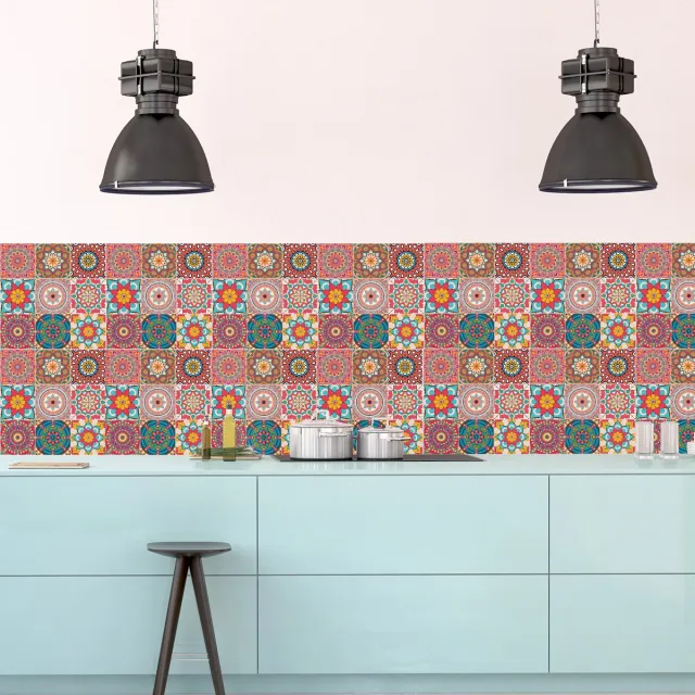 Ambiance Sticker Zelfklevende tegelmuurstickers voor keuken en badkamer - 9 Azulejo Mandala tegelstickers - 9 stickers van 15x15 cm Multi color