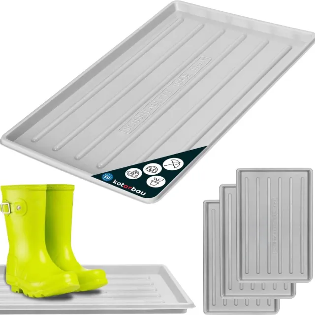 KOTARBAU 3 stuks Schoenenlekbak, Lekbak Schoenen, Kunststof, 45 x 30 cm, Grijs, Schoenendruipbak, Schoenmat, Laarzen Afdruipmat, Lekbak voor Natte Schoenen, Schoenafdruipbak, Schoenenschaal