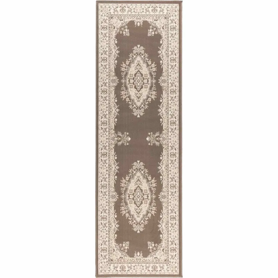 vidaXL Tapijtloper FLORNES Geweven Taupe patroon 100 x 150 cm PP 7 mm
