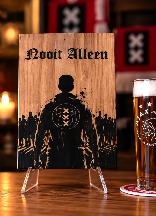 CharredArt Ajax Houten bord | 14 x 20 cm - Logo op hout – Decoratie voor mancave, thuiscafé of voetbal kamer - Cadeau voor supporters natural