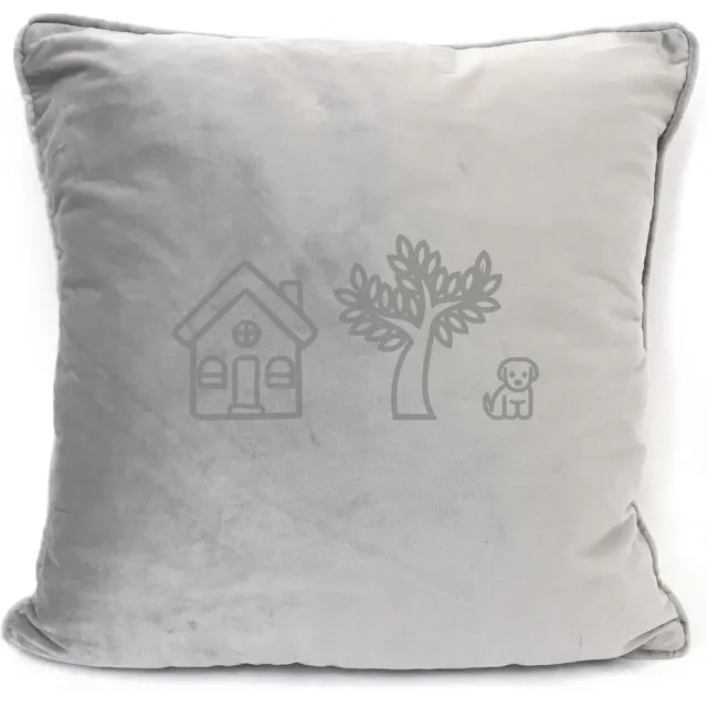 SandD-art Grijs sierkussen Velours - 45x45cm - Met Tekst: Huisje Boompje Beestje. Leuk Cadau Voor Een Nieuw Huis.