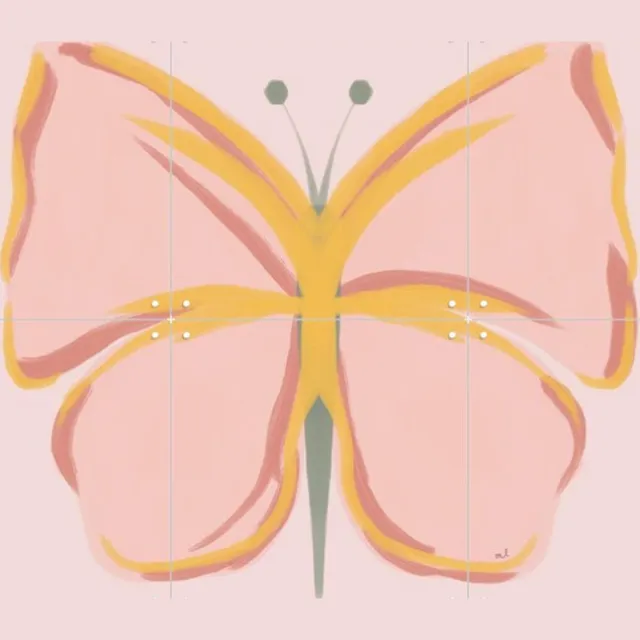 IXXI Colorful Butterfly, Menina Lisboa & Various - 60 x 80 cm - Grote wanddecoratie en posters - Modern, Illustraties, Speels, Fantasierijk, Abstract Geel / Roze