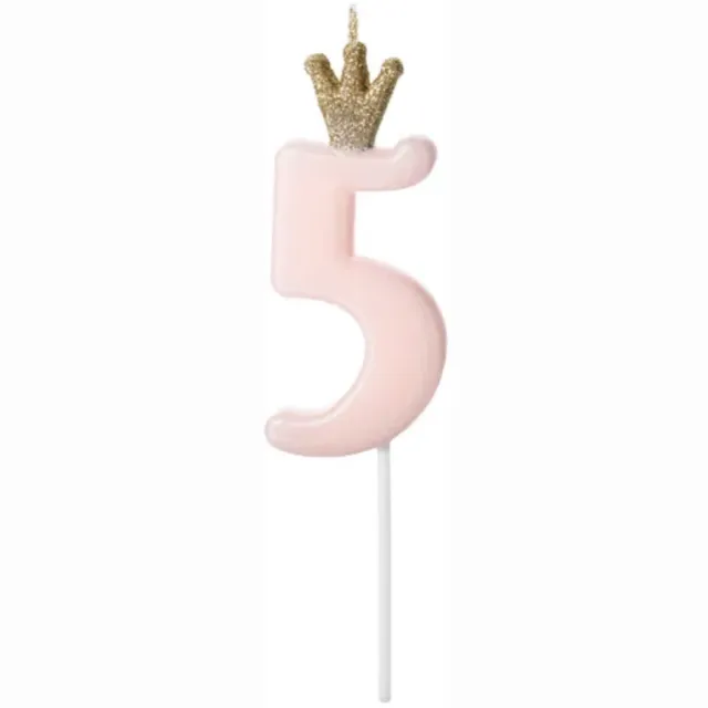 PartyDeco Verjaardagskaars Nummer 5, lichtroze
