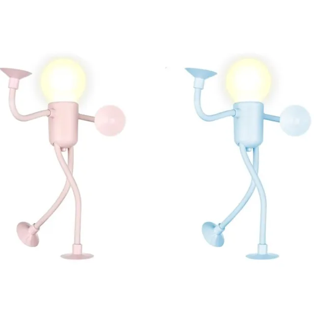 Ynkkvre Vormbaar Atleten Nachtlampje met Zuignap – Warm LED Nachtlicht – Set van 2-Roze + Blauw Meerkleurig