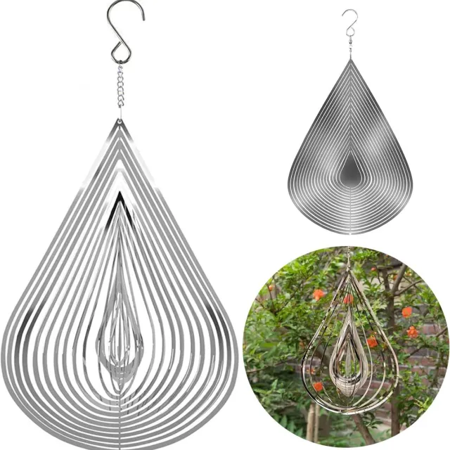 OEMG Zilveren druppel windspinner, 10 cm inclusief haak, 2 stuks set, vogelverschrikker, hangdecoratie voor tuin, terras en balkon